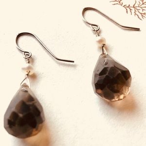 Smokey Quartz Pearl Silver Teardrop Earrings